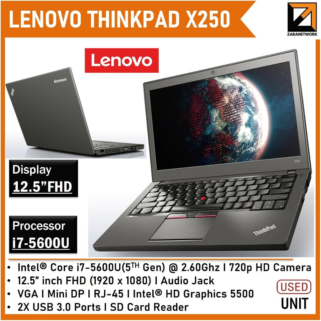 LENOVO THINKPAD X250 CORE i7-5TH GEN 12.5 INCH FHD DISPLAY – Zaranet.my