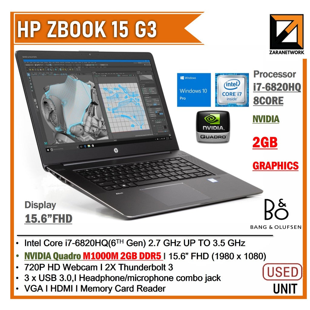 HP ZBOOK 15 G3 CORE i7-6820HQ (6TH GEN)15.6 FHD SCREEN DISPLAY – Zaranet.my