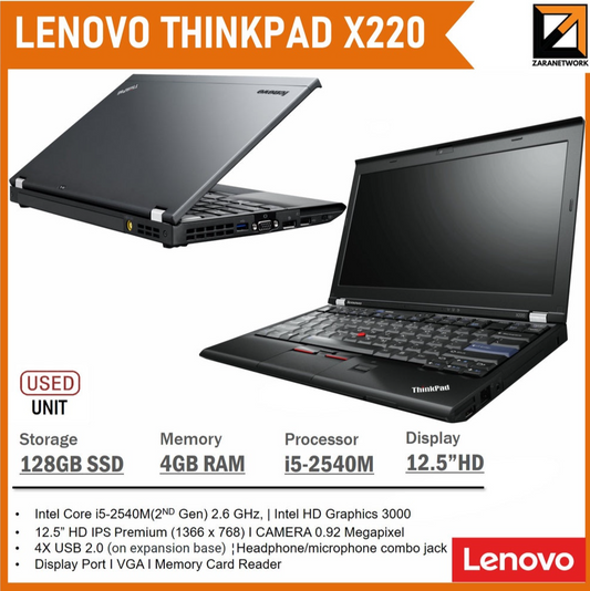 LENOVO THINKPAD X220 CORE i5-2540M 12.5HD SCREEN DISPLAY