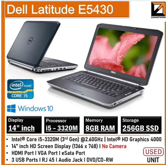DELL LATITUDE E5430 CORE i5-3320M UPTO 8GB RAM 256GB SSD