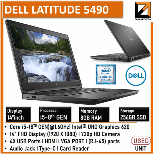 DELL LATITUDE 5490 CORE i5-8th GEN UP TO 8GB RAM 14INCH DISPLAY