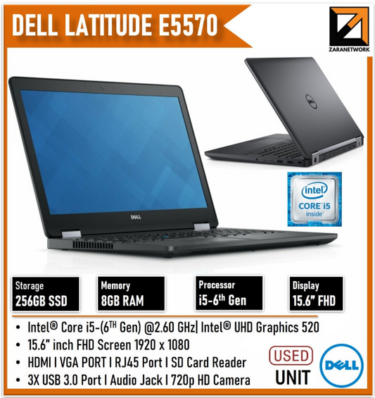 Dell Latitude 5570  i5-6th GEN|256GB SSD/8GB RAM