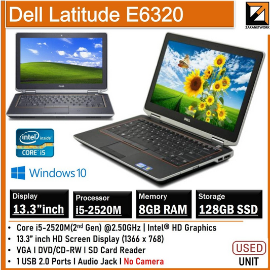 DELL LATITUDE E6320 CORE i5-2520M UPTO 8GB RAM/128GBSSD