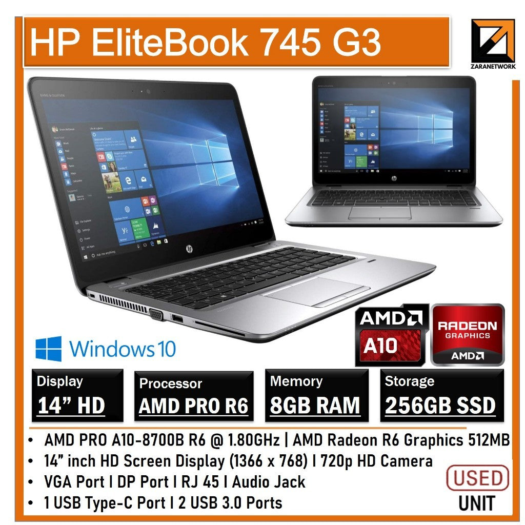 HP ELITEBOOK 745 G3 ( AMD PRO R6) 14 INCH HD SCREEN DISPLAY