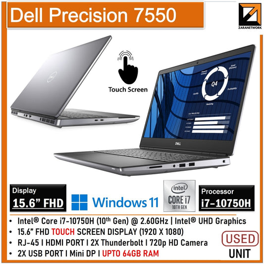 DELL PRECISION 7550 15.6''FHD TOUCH CORE i7 10th GEN UPTO 64GB RAM/2TB SSD