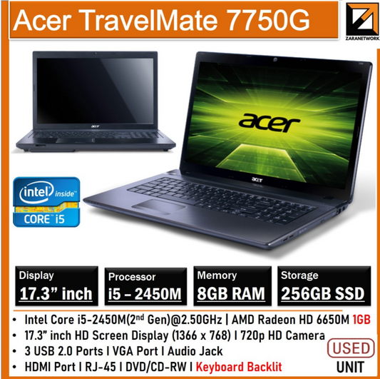 ACER TRAVELMATE 7750G CORE i5-2450M 17.3 INCH HD SCREEN DISPLAY (1366X768)