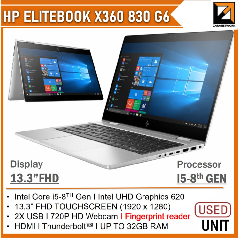 HP ELITEBOOK X360 830 G6   i7-8th GEN 13.3 FHD TOUCHSCREEN 32GB RAM UPTO 1TB SSD WINDOW 11PRO