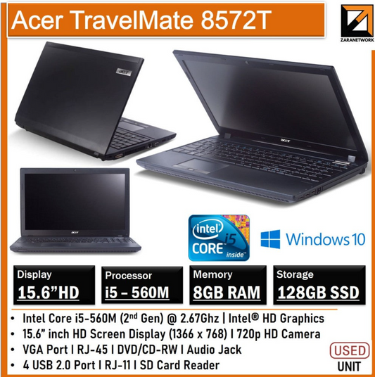 ACER TRAVELMATE 8572T CORE i5-560M (5TH GEN) 15.6 HD SCREEN DISPLAY