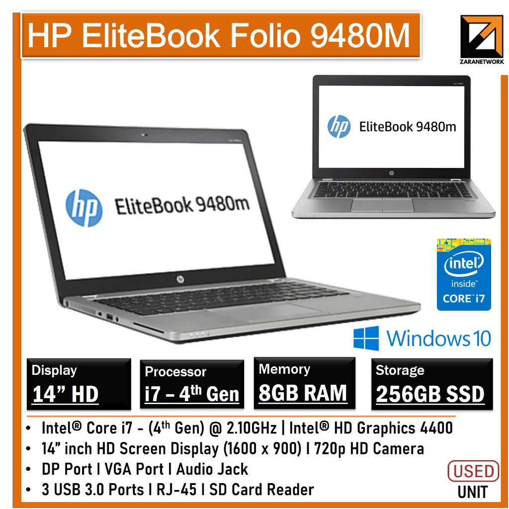 HP ELITEBOOK FOLIO 9480M  i7-4th GEN 14 INCH HD SCREEN DISPLAY