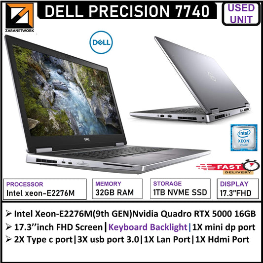 DELL PRECISION 7740 GAMING LAPTOP INTEL XEON-E2276M 32GB RAM /1TB SSD 17.3FHD SCREEN DISPLAY