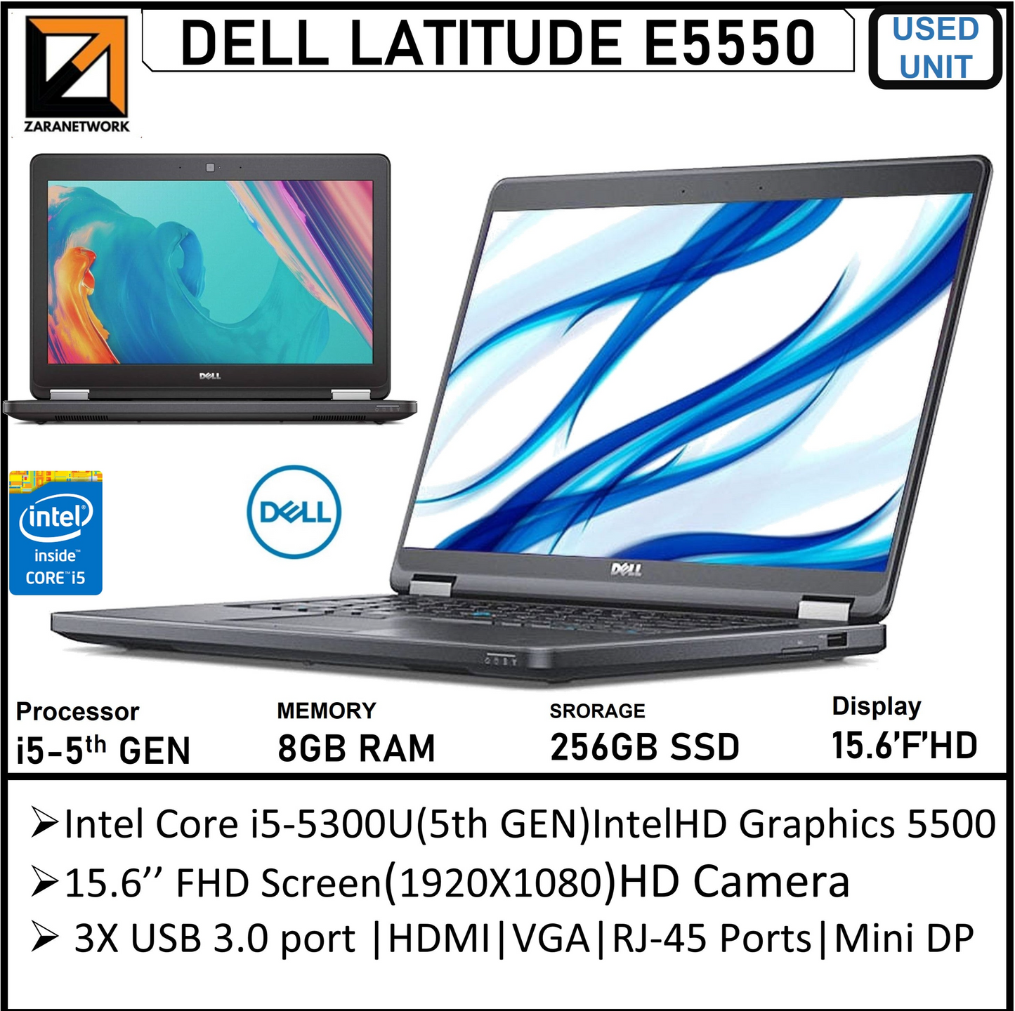 DELL LATITUDE 5550 i7-5th GEN (8GB RAM/256GB SSD)