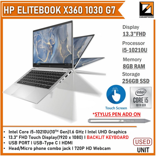 HP ELITEBOOK X360 1030 G7  i5-10210U (10TH GEN)13.3 FHD TOUCHSCREEN