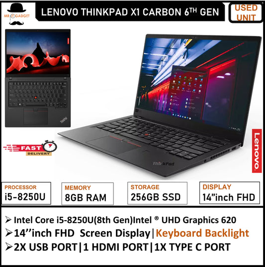 LENOVO ThinkPad X1 CARBON 6TH GEN  Core i5-8GEN) 8GB RAM/ UPTO 1TB