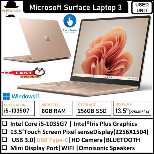 SURFACE LAPTOP 3 intel core  i5-1035G7(10TH GEN)13.5 TOUCHSCREEN DISPLAY 8GB RAM 256GB SSD