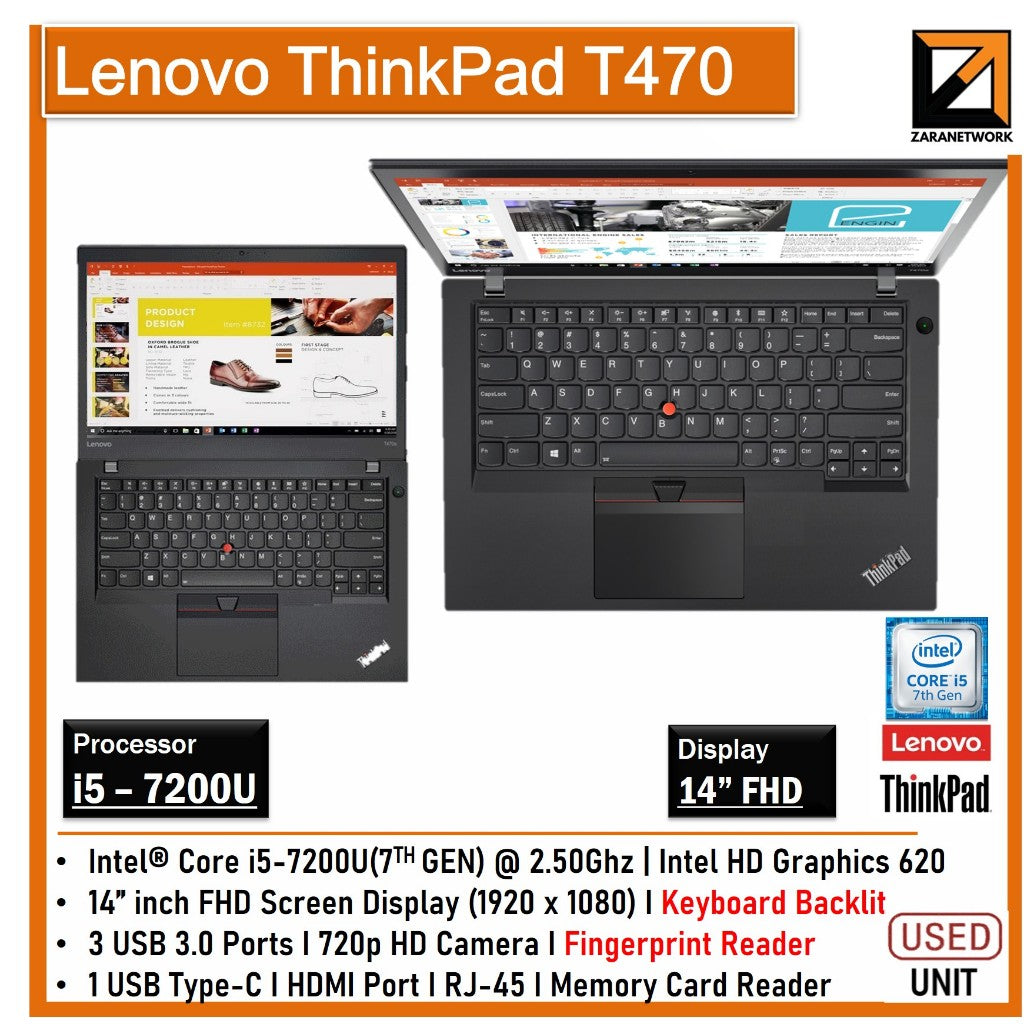 LENOVO THINKPAD T470 CORE i5-7th GEN 14 FHD SCREEN DISPLAY