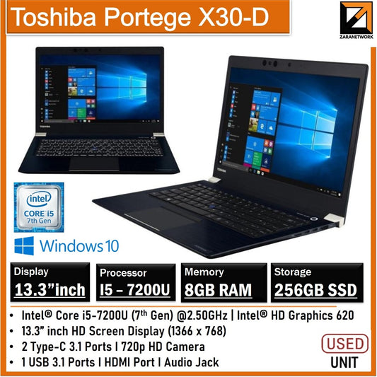 TOSHIBA PORTEGE X30-D CORE i5-7200U 13.3 INCH HD SCREEN DISPLAY (1366X768)