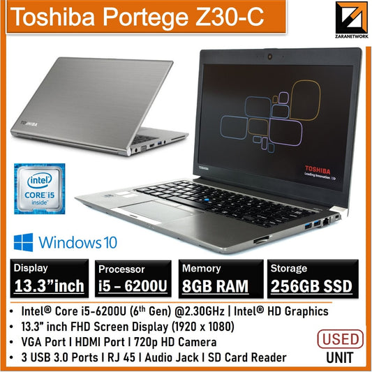 TOSHIBA PORTEGE Z30-C CORE i5-6200U 13.3 INCH FHD SCREEN DISPLAY(1920X1080)