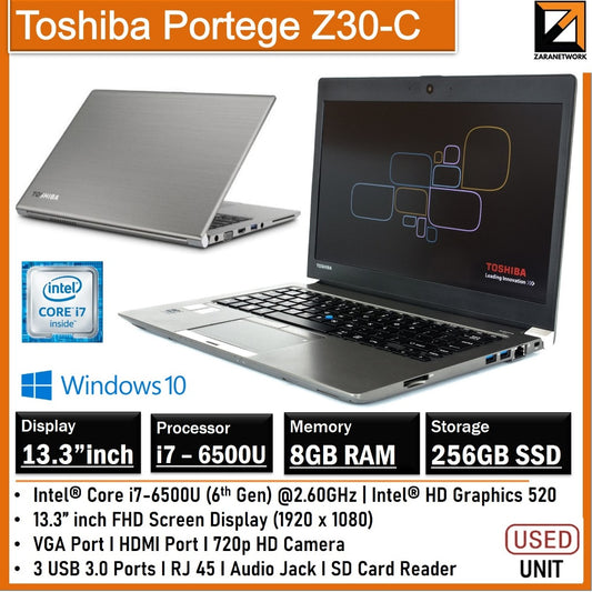TOSDHIBA PORTEGE Z30-C CORE i7-6500U (6TH GEN) 13.3 FHD SCREEN DISPLAY (1920X1080)
