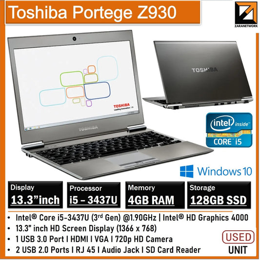 TOSHIBA PORTEGE Z930 CORE i5-3437U 13.3''INCH HD SCREEN DISPLAY (1366X768)