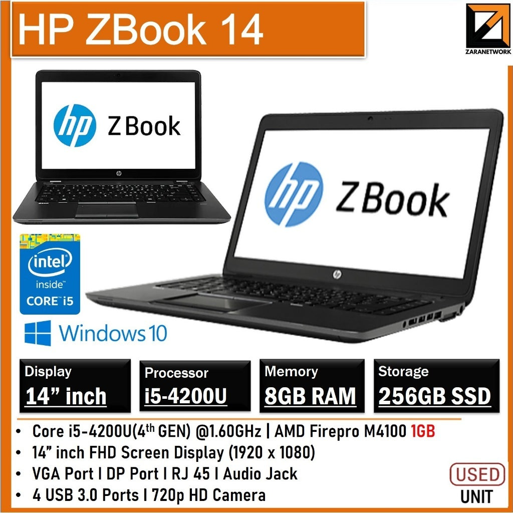 HP ZBOOK 14 CORE  i5-4200U (4TH GEN)14 SCREEN FHD DISPLAY