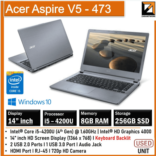 ACER ASPIRE V5 - 473 CORE i5 - 4200U(4TH GEN)14 INCH HD SCREEN DISPLAY(1366X768) - My Store