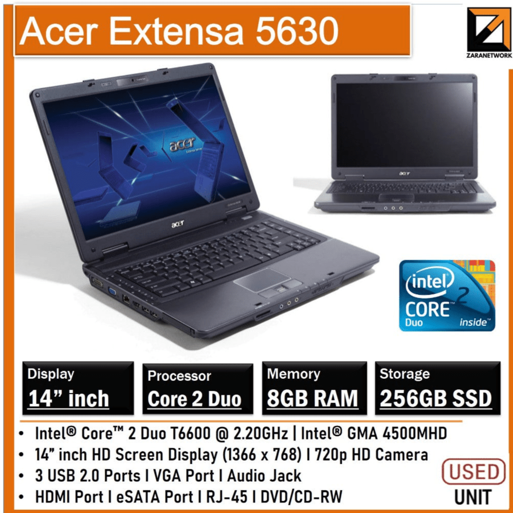 ACER EXTENSA 5630 CORE 2 DUO 14 INCH HD SCREEN DISPLAY 8GB RAM/256GB SSD - My Store