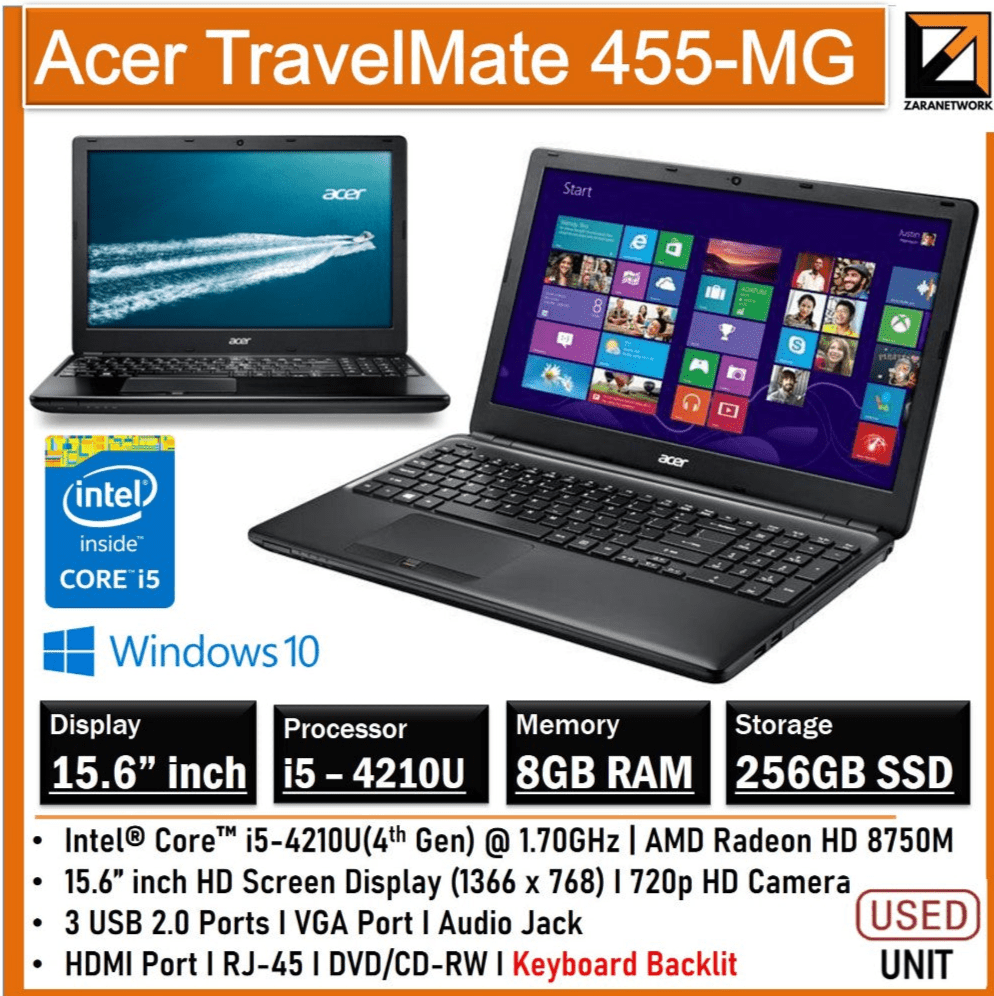 ACER TRAVELMATE 455 - MG CORE i5 - 4210U(4TH GEN) 15.6''INCH HD SCREEN DISPLAY - My Store