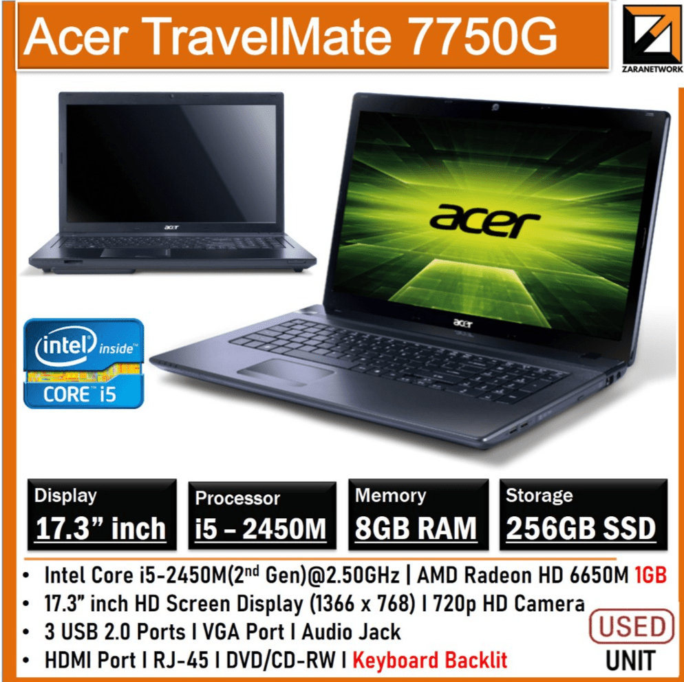 ACER TRAVELMATE 7750G CORE i5 - 2450M 17.3 INCH HD SCREEN DISPLAY (1366X768) - My Store