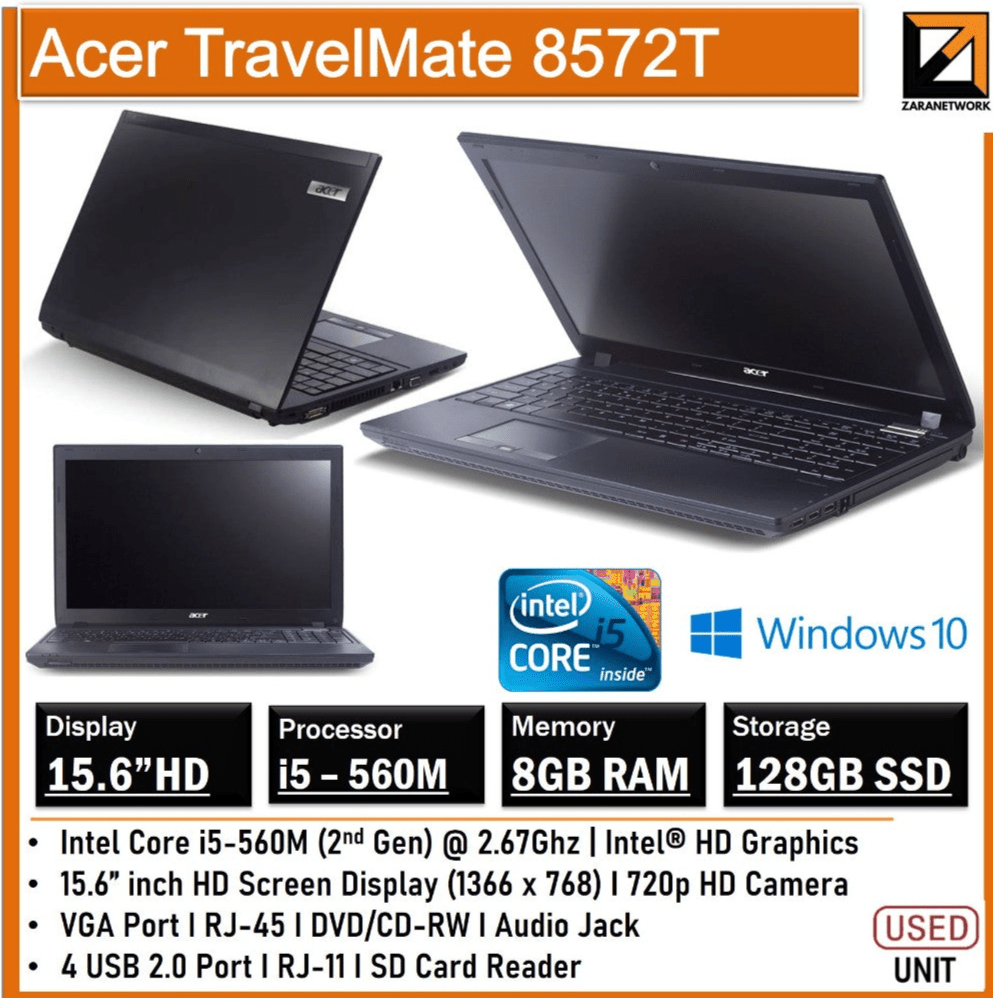 ACER TRAVELMATE 8572T CORE i5 - 560M (5TH GEN) 15.6 HD SCREEN DISPLAY - My Store