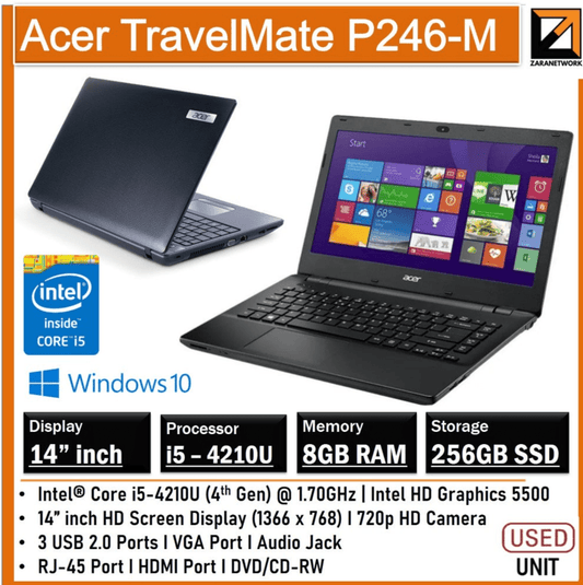 ACER TRAVELMATE P246 - M CORE i5 - 4210U (4TH GEN) 14INCH HD SCREEN DISPLAY - My Store