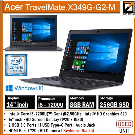 ACER TRAVELMATE X349G - G2 - M CORE i5 - 7200U(7TH GEN)14 FHD SCREEN DISPLAY - My Store