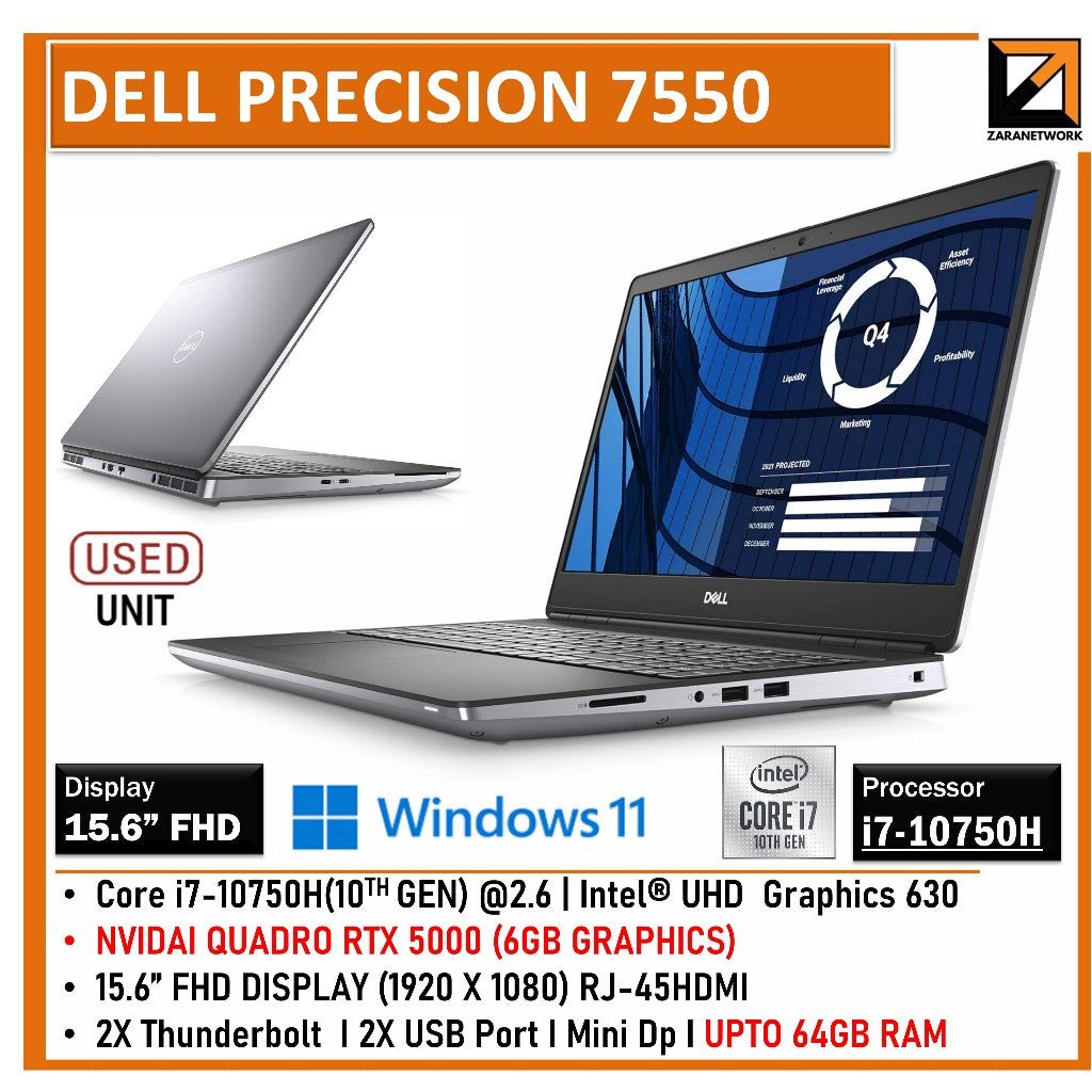 DELL GAMING LAPTOP PRECISION 7550 WITH NVIDIA QUADRO RTX 5000 6GB GRAPHICS 15.6 FHD DISPLAY 16GB RAM 512GB SSD COME WITH WINDOW 11PRO - My Store