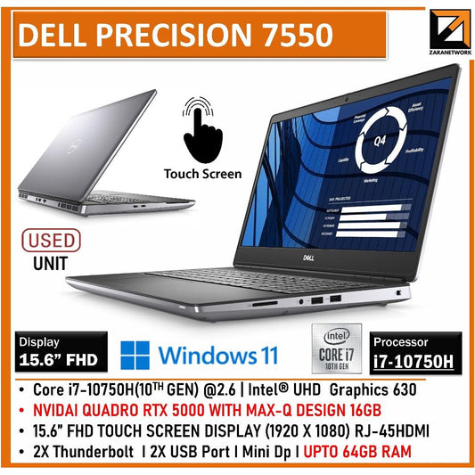 DELL GAMING LAPTOP PRECISION 7550 WITH NVIDIA RTX 5000 MAX - Q DESIGN 16GB GRAPHICS 15.6 FHD TOUCHSCREEN DISPLAY COME WITH 16GB RAM 512GB SSD - My Store