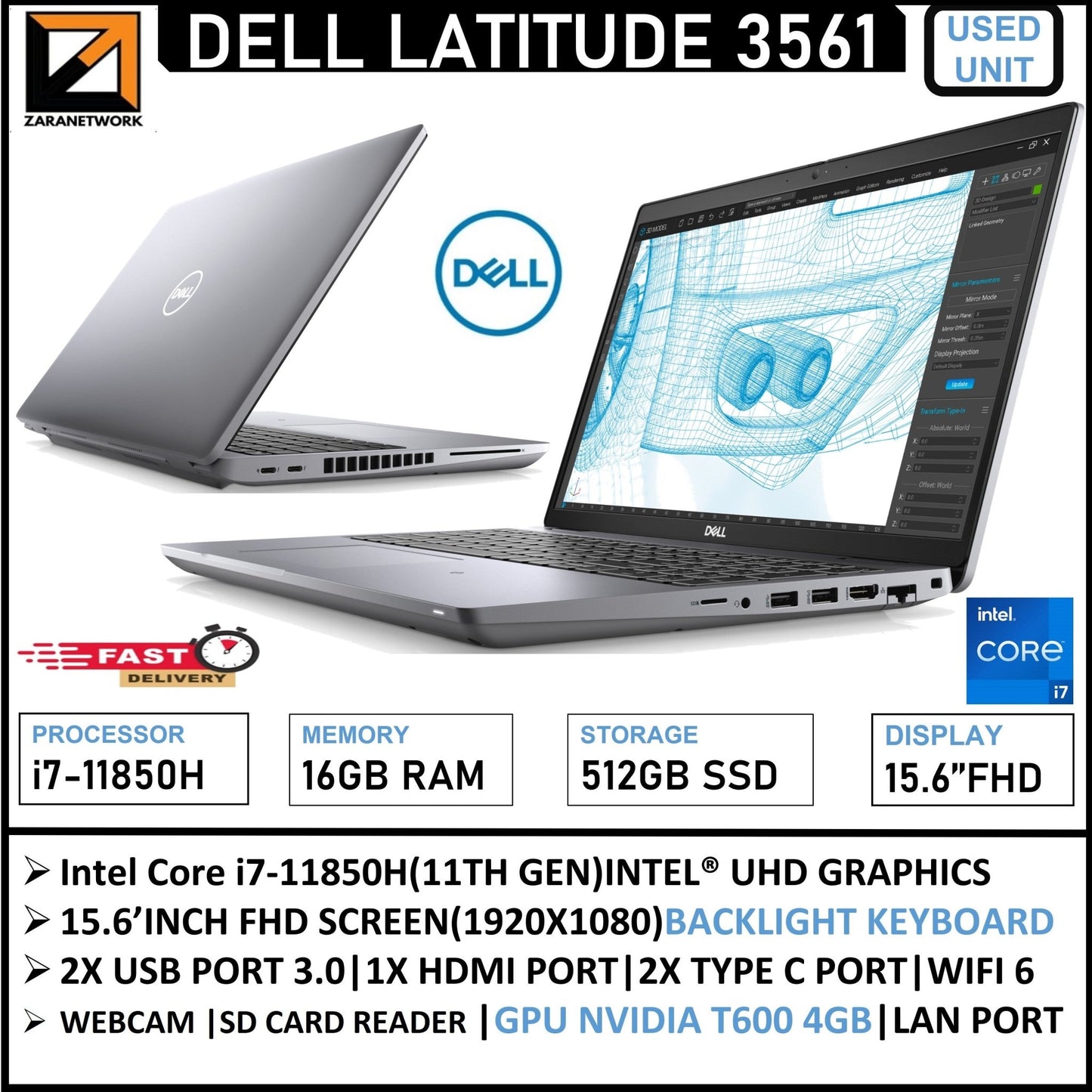 DELL LATITUDE 3561 CORE i7 - 11850H(11TH GEN) 15.6 INCH FHD SCREEN 16GB RAM/512GB SSD WINDOWS 10/11PRO - My Store