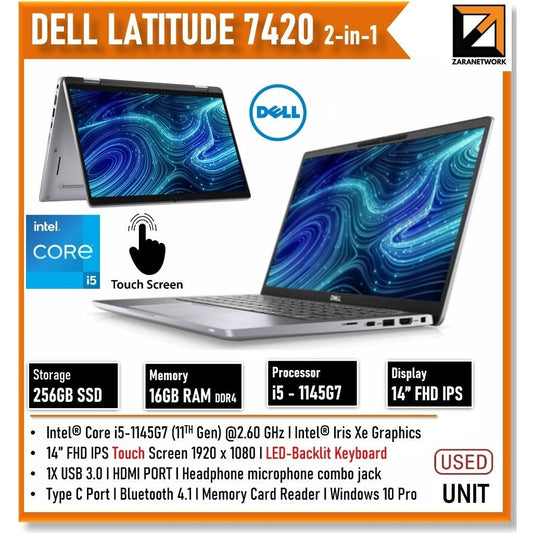 DELL LATITUDE 7420 (2 - IN 1) CORE i5 - 1145G7 14 INCH FHD TOUCHSCREEN 16GB RAM 512GB SSD WITH ORIGNAL WINDOW 11PRO - My Store