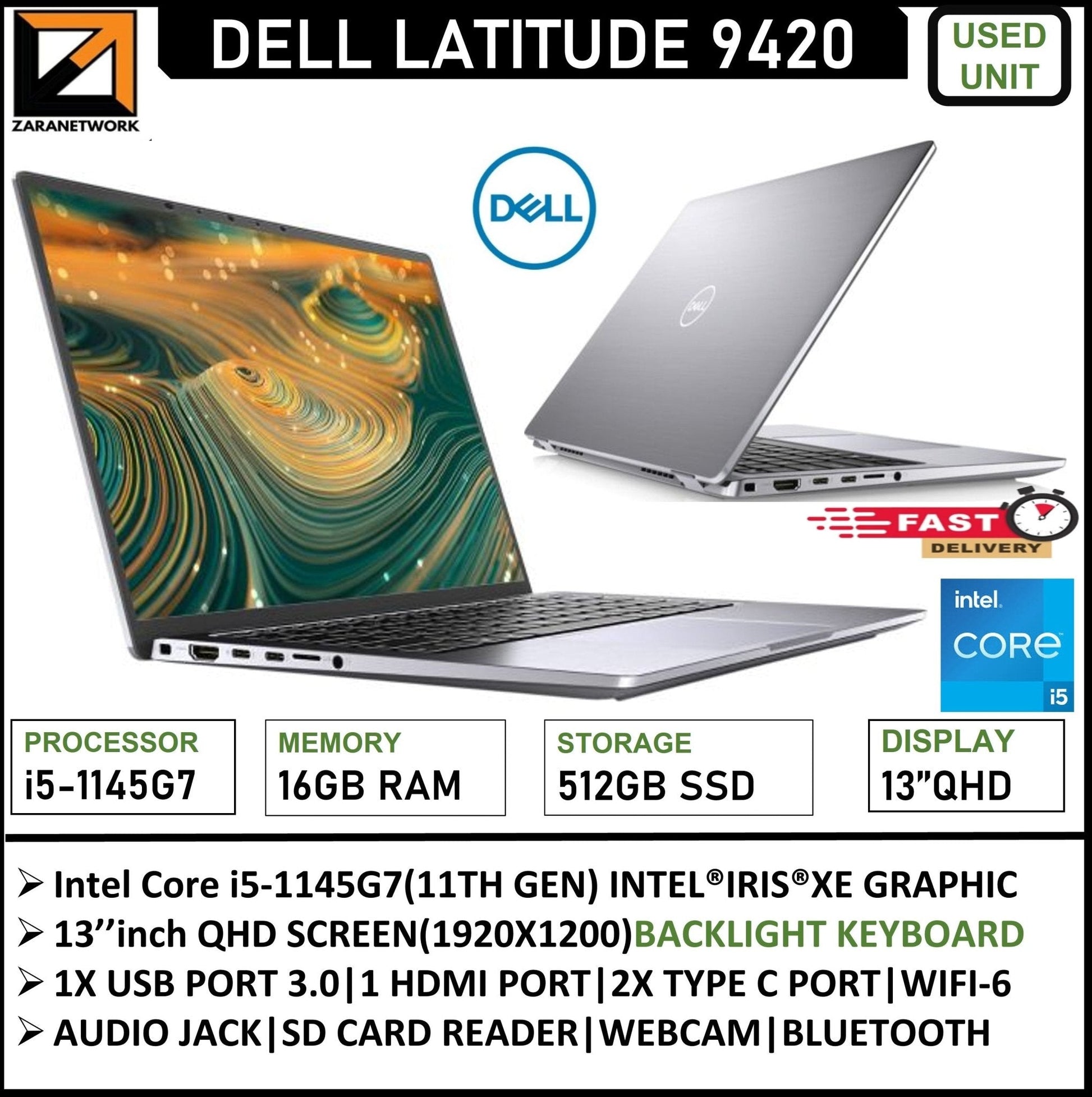 DELL LATITUDE 9420 CORE i5 - 1145G7(11TH GEN)13 INCH QHD SCREEN 16GB RAM/512GB SSD WINDOWS 11PRO - My Store