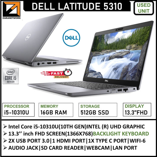 DELL LATITUDE CORE i5 - 10310U(10TH GEN)13.3 INCH FHD SCREEN 16GB RAM/512GB SSD WINDOWS 10/11PRO - My Store