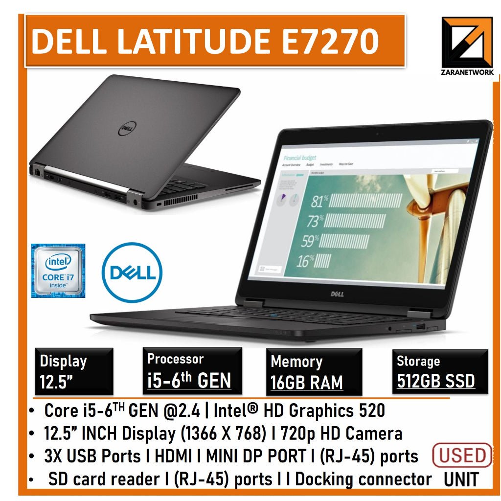 DELL LATITUDE E7270 CORE i5 - 6TH GEN 12.5''DISPLAY UPTO GB RAM - My Store