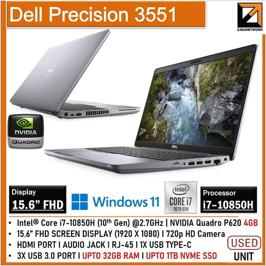 DELL PRECISSION 3551 GAMING LAPTOP Core i7 10th Gen 15.6" inch FHD DISPLAY UPTO 32GB RAM 1TB SSD WINDOWS 11 PRO - My Store