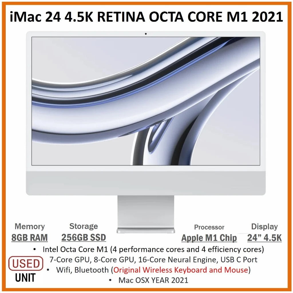 iMac 24 4.5K RETINA OCTA CORE M1 2021 8GB RAM 256GB SSD APPLE M1 CHIP