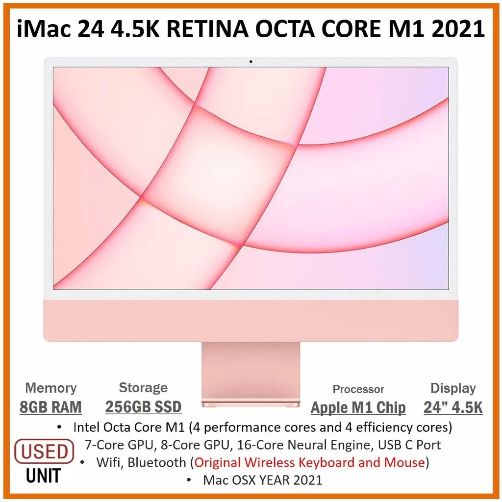 iMac 24 4.5K RETINA OCTA CORE M1 2021 8GB RAM 256GB SSD APPLE M1 CHIP