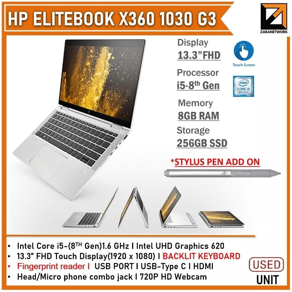 HP ELITEBOOK 1030 G3   CORE i7/i5-8th GEN 13.3 FHD TOUCH SCREEN 16GB RAM UPTO 1TB SSD WINDOW 10/11