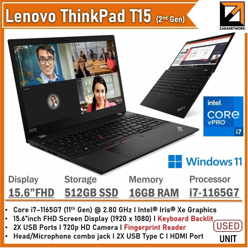 LENOVO THINKPAD T15 (GEN2) i7-11GEN 15.6 FHD DISPLAY UPTO 32GB RAM WINDOW 11PRO