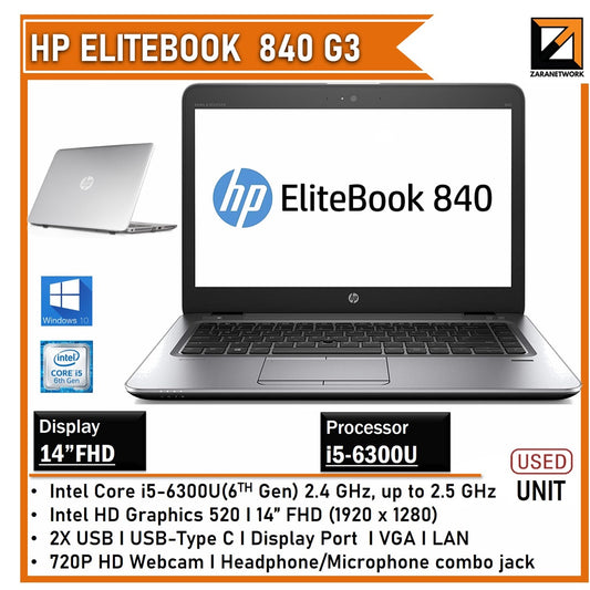 HP ELITEBOOK 840 G3  i5-6300U (6TH GEN) 14 FHD SCREEN
