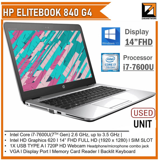 HP ELITEBOOK 840 G4  i7-7600U (7TH GEN) 14 FHD SCREEN