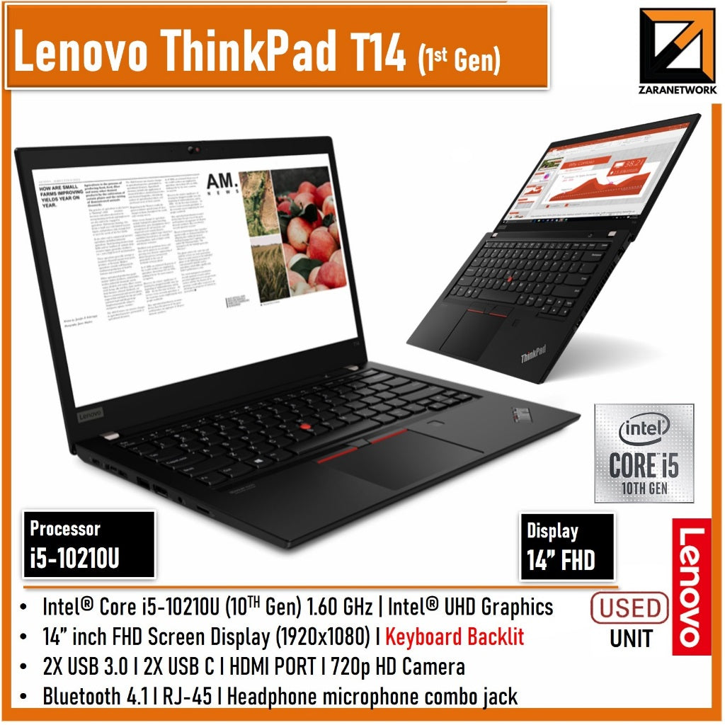 LENOVO THINKPAD T14 LAPTOP CORE i5-10TH GEN 14 inch FHD DISPLAY UPTO 1TB SSD WINDOW 11PRO