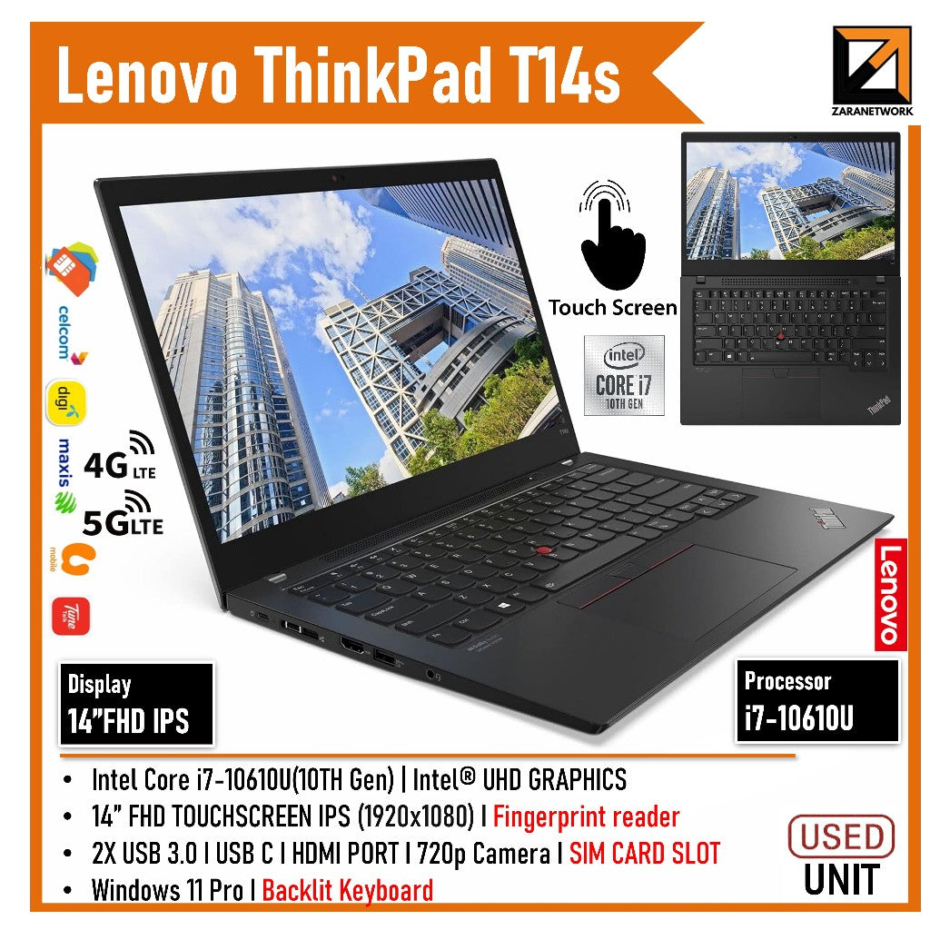 LENOVO THINKPAD T14S GEN 1 CORE i7-10th GEN 14 FHD SCREEN DISPLAY