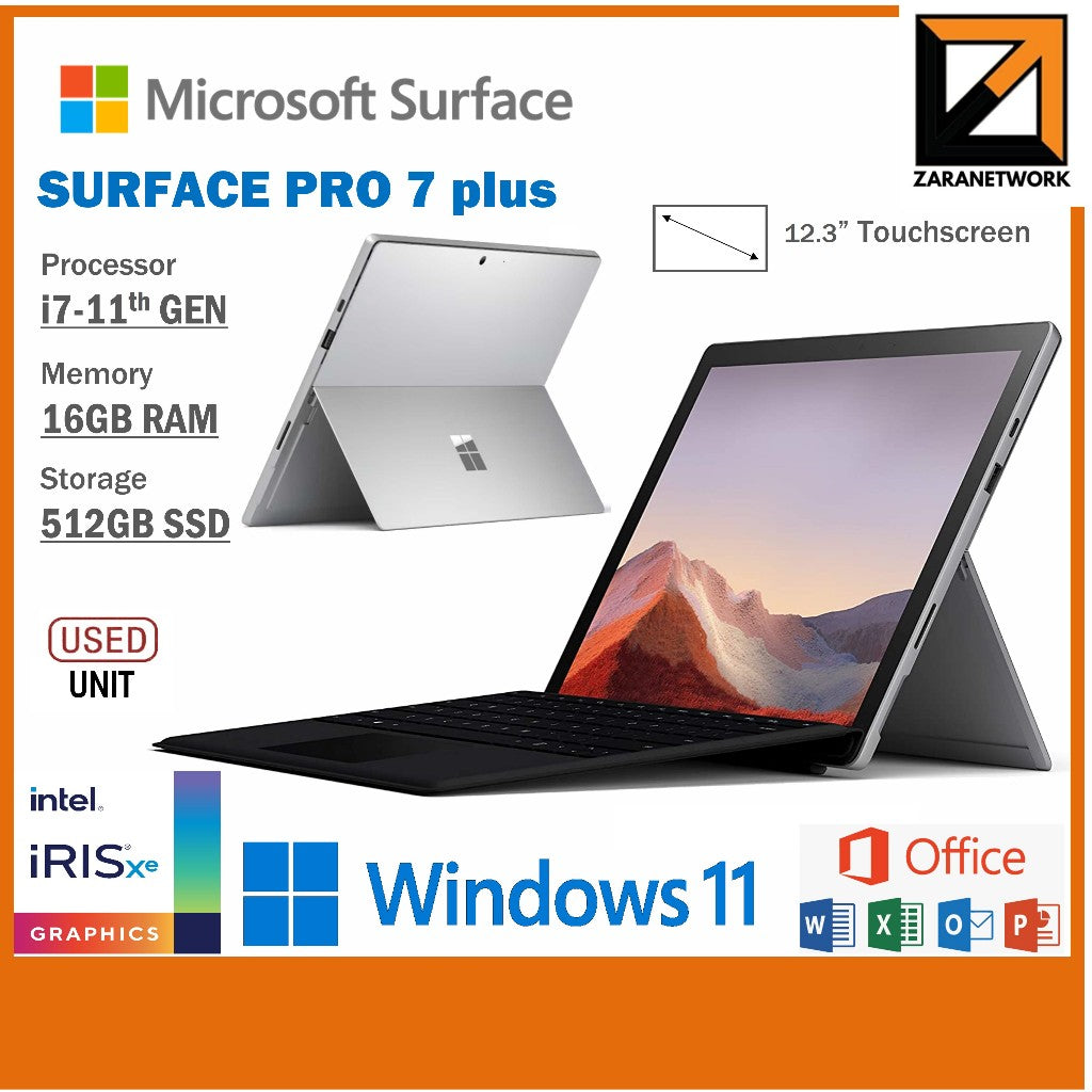 MICROSOFT SURFACE PRO 7 PLUS CORE i7,i5-11TH GEN 12.3'' TOUCHSCREEN