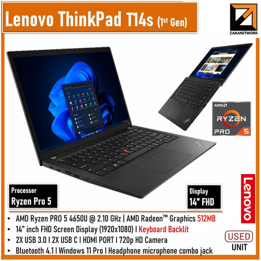 LENOVO THINKPAD T14s GEN 1 RYZEB 5PRO AMD RADEON 512MB GRAPHIC UPTO 1TB SSD