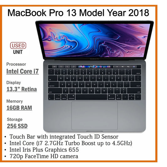 APPLE MACBOOK PRO 15/13 2018 i7/i5/i9/ UPTO 16GB RAM 1TB SSD 13.3 RETINA DISPLAY